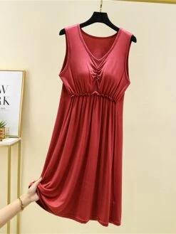 Women's Pajamas Nightgown Nightshirt Dress Pure Color Simple Casual Comfort Home Daily Bed Modal Breathable V Wire Sleeveless Chest Pads Summer Spring Lotus Pink Black -Deals The Sexy Bra Store phzbpb1686903493456