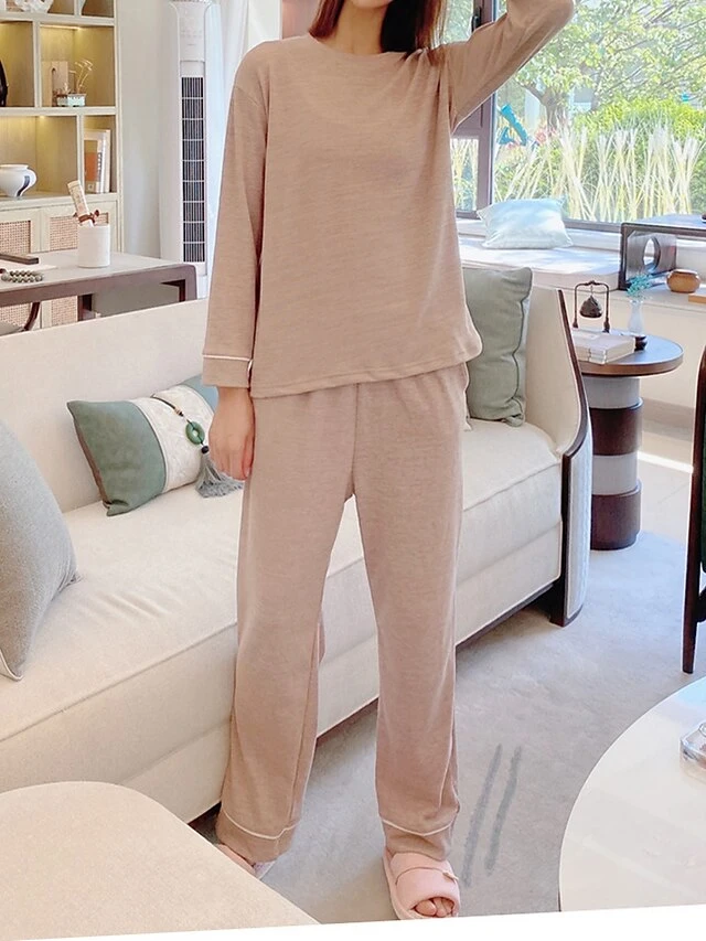 Women's Loungewear Delong Thermal Underwear Sets Pure Color Simple Casual Comfort Home Daily Bed Polyester Warm Crew Neck Long Sleeve Pant Pocket Elastic Waist Fall Winter Light Pink Pink 9 Women's Loungewear Delong Thermal Underwear Sets Pure Color Simple Casual Comfort Home Daily Bed Polyester Warm Crew Neck Long Sleeve Pant Pocket Elastic Waist Fall Winter Light Pink Pink - Image 9