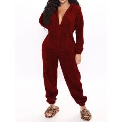 Women's Onesie Pure Color Plush Casual Comfort Home Daily Bed Sherpa Warm Hoodie Long Sleeve Fall Winter Black Pink -Deals The Sexy Bra Store pjswmh1697188980637