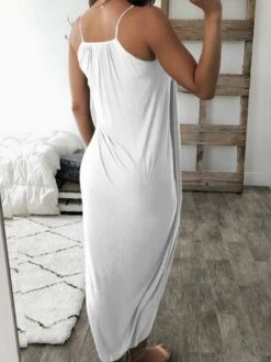 Women's Nightgown Sleep Shirt Dress Pure Color Simple Casual Soft Home Daily Bed Acrylic Breathable Straps Sleeveless Dress Backless Summer Spring Black White -Deals The Sexy Bra Store pjwuxt1681109578157