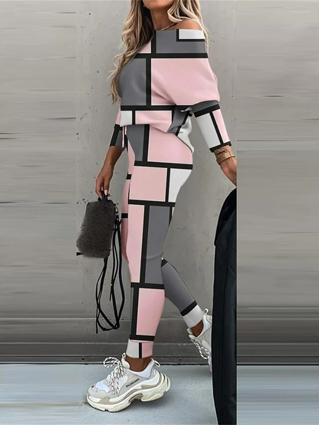 Women's Pajamas Sets Grid / Plaid Fashion Casual Comfort Home Daily Bed Polyester Breathable Crew Neck Long Sleeve Pullover Pant Fall Winter Pink Blue 2 Women's Pajamas Sets Grid / Plaid Fashion Casual Comfort Home Daily Bed Polyester Breathable Crew Neck Long Sleeve Pullover Pant Fall Winter Pink Blue - Image 2