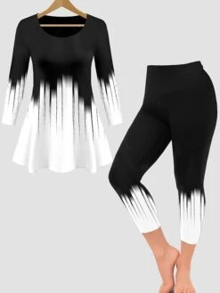 Women's Petite Sets 2 Pieces Gradient Casual Comfort Home Daily Polyester Breathable Crew Neck Long Sleeve Pullover Pant Summer Spring White Green