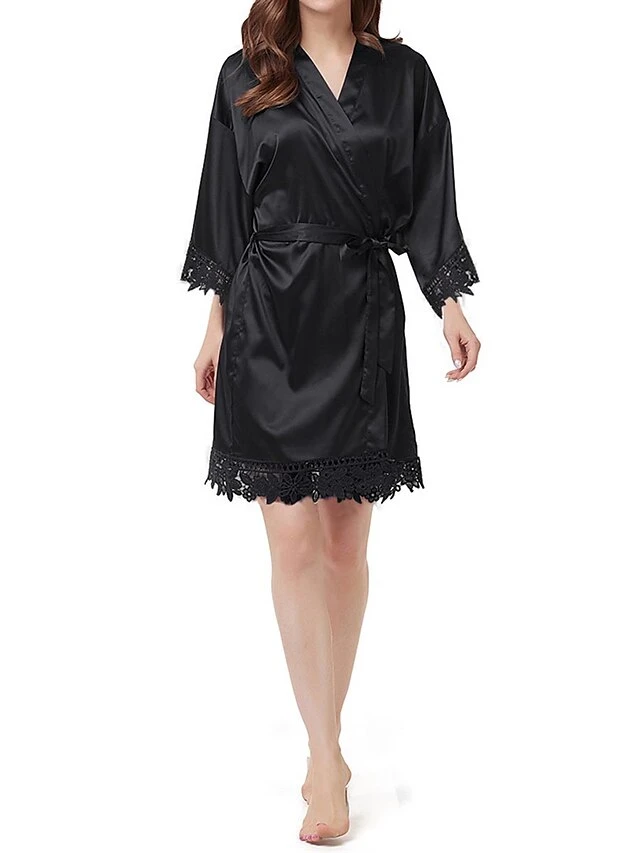 Women's Pajamas Robe Bathrobe Silk Robe Pure Color Casual Comfort Soft Wedding Party Satin Breathable V Wire Long Sleeve Summer Fall Black Light Green 3 Women's Pajamas Robe Bathrobe Silk Robe Pure Color Casual Comfort Soft Wedding Party Satin Breathable V Wire Long Sleeve Summer Fall Black Light Green - Image 3