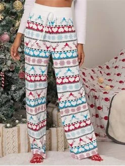 Women's Christmas Loungewear Pants Heart Elk Casual Comfort Soft Home Xmas Daily Polyester Pant Fall Winter Black White