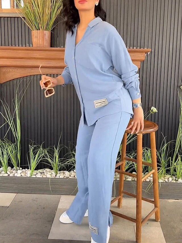 Women's Pajamas Sets Pure Color Casual Comfort Home Daily Bed Polyester Breathable Lapel Long Sleeve Shirt Pant Button Fall Winter Black Blue 6 Women's Pajamas Sets Pure Color Casual Comfort Home Daily Bed Polyester Breathable Lapel Long Sleeve Shirt Pant Button Fall Winter Black Blue - Image 6