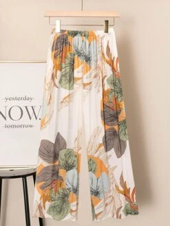 Women's Plus Size Pants Stripe Flower Casual Comfort Home Daily Cotton Blend Comfort Long Pant Pant Spring Fall 1# 2#