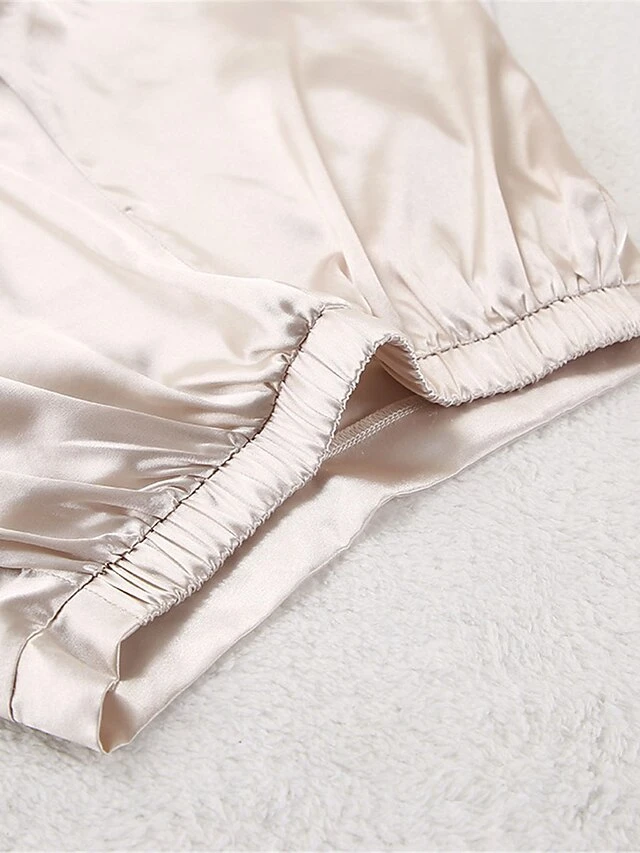 Women's Pajamas Pajama Top And Pant Sets Pure Color Simple Casual Soft Home Daily Bed Satin Breathable Lapel Long Sleeve Shirt Shorts Spring Summer Black White 16 Women's Pajamas Pajama Top And Pant Sets Pure Color Simple Casual Soft Home Daily Bed Satin Breathable Lapel Long Sleeve Shirt Shorts Spring Summer Black White - Image 16