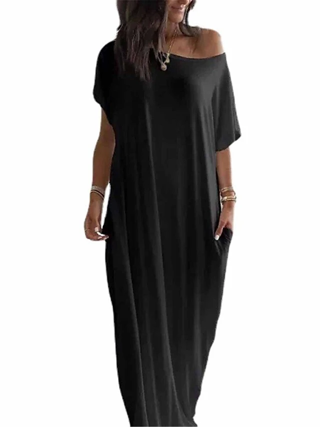 Women's Pajamas Nightgown Dress Pure Color Simple Casual Soft Home Daily Bed Polyester Breathable Short Sleeve Pocket Summer Spring Black White 5 Women's Pajamas Nightgown Dress Pure Color Simple Casual Soft Home Daily Bed Polyester Breathable Short Sleeve Pocket Summer Spring Black White - Image 5