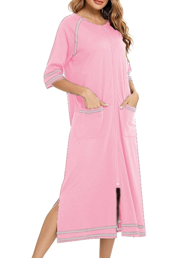 Women's Pajamas Robes Gown Bathrobes Pjs Stripe Simple Comfort Home Daily Cotton Crew Neck Half Sleeve Pocket Winter Fall Blue Pink 17 Women's Pajamas Robes Gown Bathrobes Pjs Stripe Simple Comfort Home Daily Cotton Crew Neck Half Sleeve Pocket Winter Fall Blue Pink - Image 17