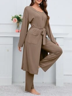 Women's Pajamas Sets 3 Pieces Pure Color Fashion Plush Casual Home Daily Bed Linen Breathable Crew Neck Long Sleeve Robe Top Pant Pocket Fall Winter Black Blue 26 Women's Pajamas Sets 3 Pieces Pure Color Fashion Plush Casual Home Daily Bed Linen Breathable Crew Neck Long Sleeve Robe Top Pant Pocket Fall Winter Black Blue -Deals The Sexy Bra Store pvbvme1694417585090