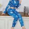 Women's Pajamas Sets Graphic Prints Fashion Casual Soft Home Christmas Daily Polyester Breathable Crew Neck Long Sleeve T Shirt Tee Pant Summer Fall Blue