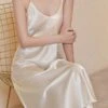 Women's Slip Lingerie Nightgown Nightshirt Dress Pure Color Simple Casual Comfort Home Daily Bed Satin Breathable Straps Sleeveless Fall Winter Black White