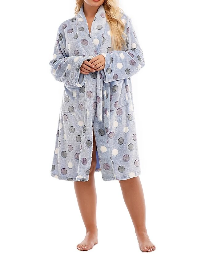 Women's Plus Size Pajamas Robe Bathrobe Dot Color Combo Plush Casual Comfort Home Daily Bed Flannel Warm V Wire Long Sleeve Pocket Fall Winter White Pink 19 Women's Plus Size Pajamas Robe Bathrobe Dot Color Combo Plush Casual Comfort Home Daily Bed Flannel Warm V Wire Long Sleeve Pocket Fall Winter White Pink - Image 19