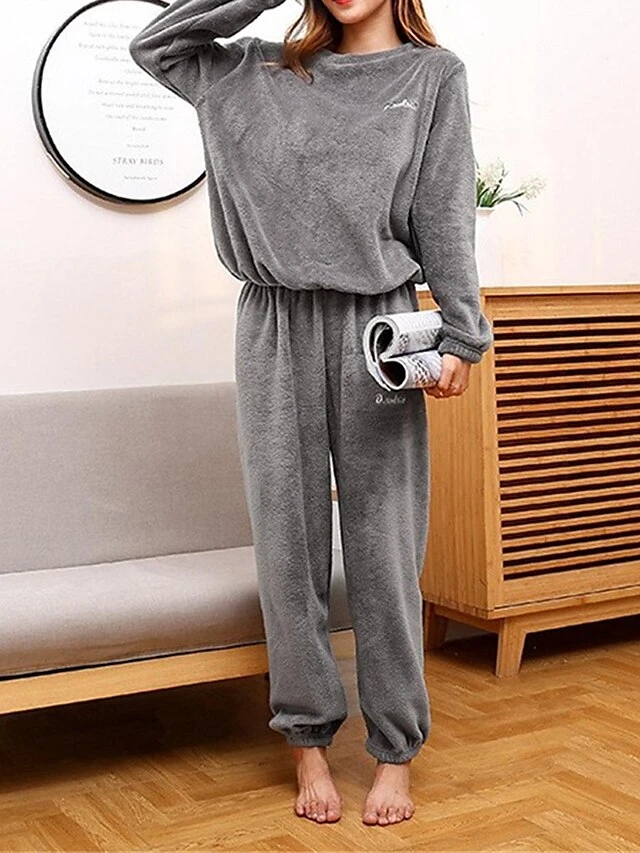Women's Fleece Warm Loungewear Sets Letter Fashion Casual Comfort Home Daily Bed Coral Fleece Coral Velvet Warm Crew Neck Long Sleeve Hoodie Pant Embroidery Fall Winter Pink Red 2 Women's Fleece Warm Loungewear Sets Letter Fashion Casual Comfort Home Daily Bed Coral Fleece Coral Velvet Warm Crew Neck Long Sleeve Hoodie Pant Embroidery Fall Winter Pink Red - Image 2