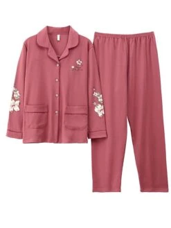 Women's Pajamas Pajama Top And Pant Sets Letter Flower Tights / Leggings Casual Comfort Home Daily Bed Cotton Breathable Lapel Long Sleeve Shirt Pant Button Pocket Summer Fall White Pink -Deals The Sexy Bra Store pygbqw1689581324906