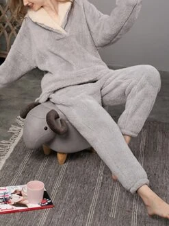 Women's Pajamas Sets Pure Color Simple Comfort Plush Home Daily Flannel Warm Hoodie Long Sleeve Pant Elastic Waist Fall Winter Red Purple -Deals The Sexy Bra Store pynphz1692257114079