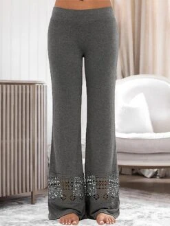 Women's Plus Size Loungewear Pants Pure Color Basic Casual Comfort Home Street Daily Polyester Breathable Pant Hole Summer Spring Black Light Grey