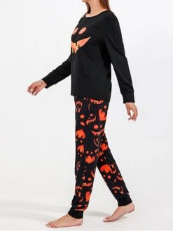 Women's Pajamas Sets Pumpkin Retro Gothic Punk & Gothic Halloween Carnival Polyester Breathable Crew Neck Long Sleeve Fall Winter Black -Deals The Sexy Bra Store qawelx1692257124422