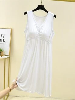 Women's Pajamas Nightgown Nightshirt Dress Pure Color Simple Casual Comfort Home Daily Bed Modal Breathable V Wire Sleeveless Chest Pads Summer Spring Lotus Pink Black -Deals The Sexy Bra Store qawqyh1686903491721