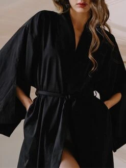 Women's Pajamas Bathrobe Robes Gown Pure Color Simple Casual Comfort Wedding Party Cotton Breathable V Wire Long Sleeve Fall Winter Black Brown -Deals The Sexy Bra Store qazmzd1693206717240