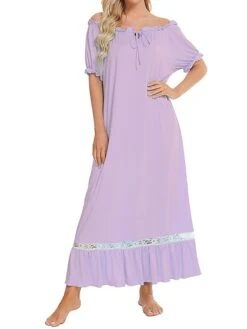 Women's Pajamas Nightgown Dress Pure Color Simple Casual Soft Home Daily Bed Polyester Breathable Crew Neck Short Sleeve Dress Spring Summer White Champagne -Deals The Sexy Bra Store qbdfui1675748284848