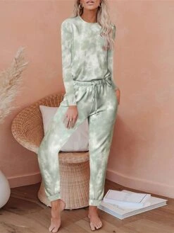 Women's Plus Size Tie Dye Lounge Sets 2 Pieces Fashion Casual Comfort Street Daily Date Polyester Breathable Crew Neck Long Sleeve Pant Pocket Summer Fall Black White -Deals The Sexy Bra Store qbecsd1689506568599