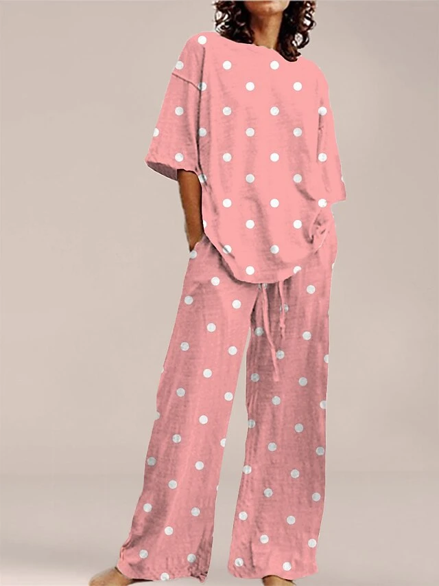 Women's Pajama Top And Pant Heart Stripe Comfort Home Daily Polyester Crew Neck Summer Spring Light Pink White Powder 2 Women's Pajama Top And Pant Heart Stripe Comfort Home Daily Polyester Crew Neck Summer Spring Light Pink White Powder - Image 2