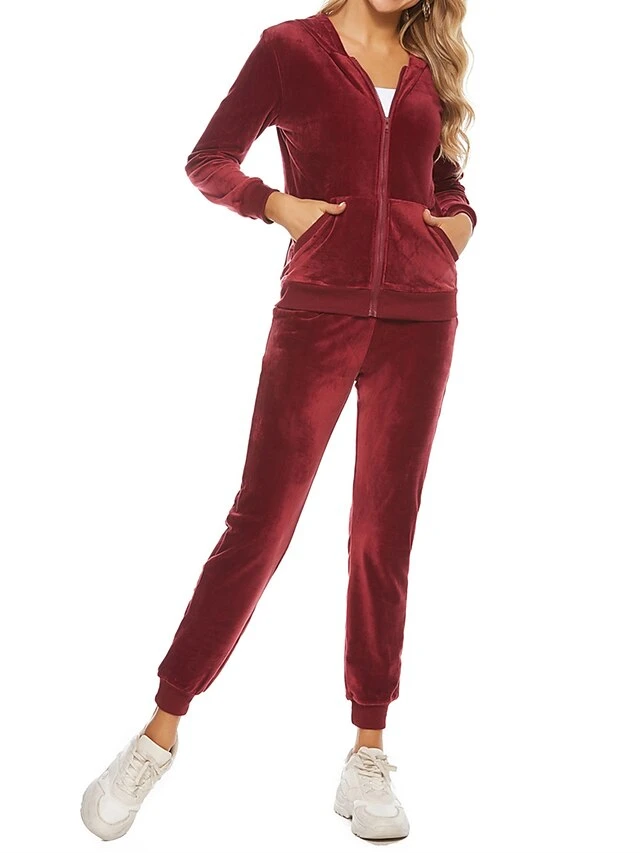 Women's Velvet Lounge Sets Sweatsuit Pure Color Fashion Comfort Soft Home Daily Bed Polyester Breathable Hoodie Long Sleeve Cardigan Pant Pocket Fall Winter Black Wine 10 Women's Velvet Lounge Sets Sweatsuit Pure Color Fashion Comfort Soft Home Daily Bed Polyester Breathable Hoodie Long Sleeve Cardigan Pant Pocket Fall Winter Black Wine - Image 10