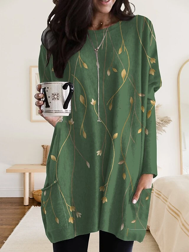 Women's Loungewear Nightgown Stripe Flower Fashion Comfort Home Daily Polyester Crew Neck Long Sleeve Pocket Fall Winter Royal Blue Blue 2 Women's Loungewear Nightgown Stripe Flower Fashion Comfort Home Daily Polyester Crew Neck Long Sleeve Pocket Fall Winter Royal Blue Blue - Image 2