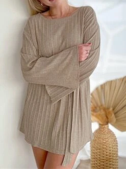 Women's Nightgown Nightshirt Knit Dress Pure Color Simple Casual Comfort Home Daily Vacation Polyester Breathable Long Sleeve Fall Winter Brown -Deals The Sexy Bra Store qdgqan1692861789808