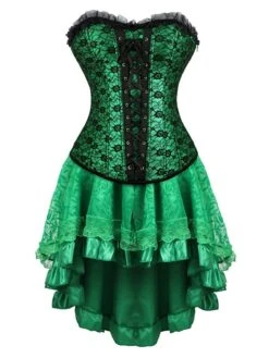 Corset Women's Control Slips Corsets Halloween Prom Party & Evening Club Green Spandex Gothic Sexy Corset Set Hook & Eye Backless Tummy Control Lace Flower Fall Winter