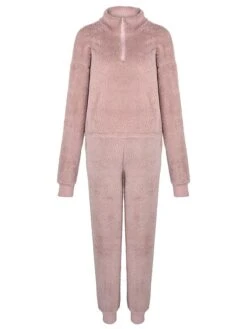 Women's Christmas Loungewear Sets Pure Color Casual Comfort Soft Home Xmas Daily Going Out Sherpa Warm Stand Collar Long Sleeve Hoodie Pant Fall Winter Black Pink -Deals The Sexy Bra Store qfikho1691478726528