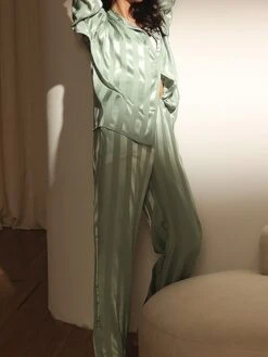 Women's Loungewear Sets 2 Pieces Stripe Fashion Casual Comfort Street Daily Date Silk Breathable Lapel Long Sleeve Pant Button Pocket Summer Fall Black White 18 Women's Loungewear Sets 2 Pieces Stripe Fashion Casual Comfort Street Daily Date Silk Breathable Lapel Long Sleeve Pant Button Pocket Summer Fall Black White -Deals The Sexy Bra Store qfqidu1689685669653