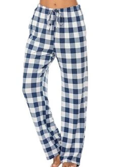 Women's Loungewear Pants Grid / Plaid Simple Casual Comfort Home Daily Vacation Cotton Breathable Pant Pocket Elastic Waist Fall Winter Black Wine