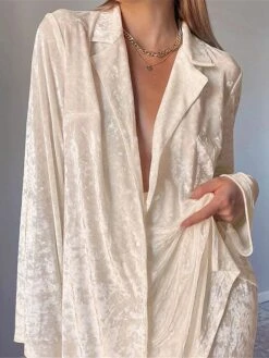 Women's Pajamas Sets Pure Color Warm Fashion Casual Home Daily Bed Velvet Warm Breathable Lapel Long Sleeve Shirt Pant Button Fall Winter Beige -Deals The Sexy Bra Store qghnvj1693206732384