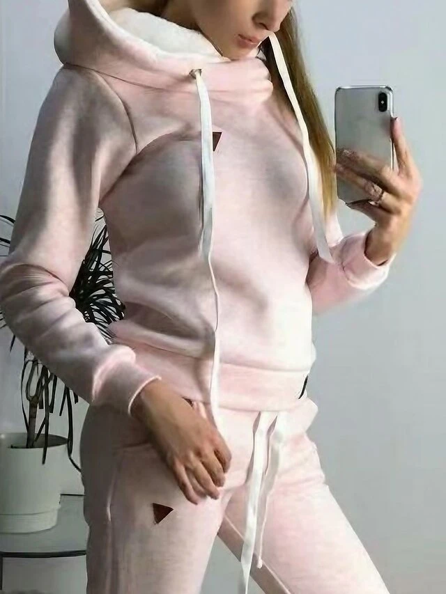 Women's Pajamas Sets Pure Color Warm Fashion Plush Home Daily Bed Acrylic Warm Breathable Hoodie Long Sleeve Hoodie Pant Fall Winter Black Pink 2 Women's Pajamas Sets Pure Color Warm Fashion Plush Home Daily Bed Acrylic Warm Breathable Hoodie Long Sleeve Hoodie Pant Fall Winter Black Pink - Image 2