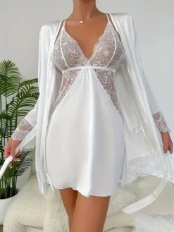 Women's Pajamas Bathrobe Nightgown Pure Color Simple Casual Comfort Home Daily Bed Polyester Breathable Plunging Neck Long Sleeve Fall Winter Lotus Pink Black -Deals The Sexy Bra Store qhikih1694072406707