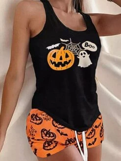 Women's Leopard Pajamas Loungewear Sets Heart Fashion Casual Home Halloween Street Polyester Sleeveless Tank Top Shorts Elastic Waist Fall Winter Stripe Leopard Print -Deals The Sexy Bra Store qifelx1697528227561