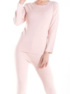 Women's Thermal Set Pure Color Warm Fashion Simple Home Daily Bed Polyester Warm Breathable Crew Neck Long Sleeve Pant Elastic Waist Fall Winter Black Pink -Deals The Sexy Bra Store qisozr1692348346918