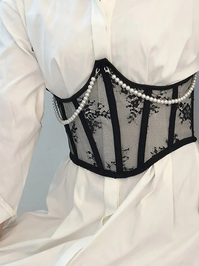 Corset Women's Corset Tops Sexy Underbust Corset Retro Embroidery Lace Lace Flower Buckle Lace Up Polyester Prom Birthday Party Party & Evening Spring & Summer Fall & Winter All Seasons White Black 4 Corset Women's Corset Tops Sexy Underbust Corset Retro Embroidery Lace Lace Flower Buckle Lace Up Polyester Prom Birthday Party Party & Evening Spring & Summer Fall & Winter All Seasons White Black - Image 4