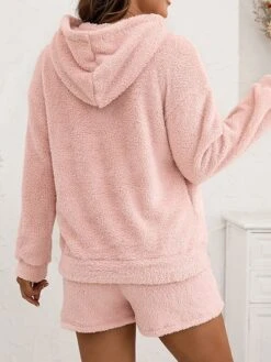 Women's Coral Fleece Lounge Sets Pure Color Casual Comfort Soft Street Daily Vacation Coral Velvet Breathable Hoodie Long Sleeve Shorts Elastic Waist Fall Winter Pink Navy Blue -Deals The Sexy Bra Store qjgmtv1689845878497