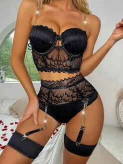 Women's Sexy Bodies Garter Lingerie Set 3 Pieces Patchwork Ultra Slim Hot Fashion Party Bed Valentine's Day Lace Straps Sleeveless Transparent Hole Including Panties Including Garter Belts Spring