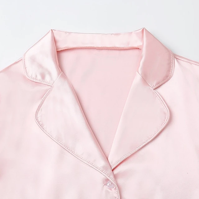Women's Gift Loungewear Pajamas Sets Home Party Valentine's Day Feather Pure Color Silk Simple Soft Shirt Pant Fall Spring Summer Lapel Long Sleeve Long Pant Buckle Pocket 2 Women's Gift Loungewear Pajamas Sets Home Party Valentine's Day Feather Pure Color Silk Simple Soft Shirt Pant Fall Spring Summer Lapel Long Sleeve Long Pant Buckle Pocket - Image 2