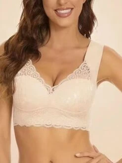 Women's Wireless Bras Padded Bras Full Coverage V Neck Breathable Push Up Lace Pure Color Pull-On Closure Date Casual Daily Nylon Sexy 1PC Black Blue / Bras & Bralettes / 1 PC