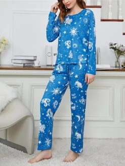 Women's Pajamas Sets Graphic Prints Fashion Casual Soft Home Christmas Daily Polyester Breathable Crew Neck Long Sleeve T Shirt Tee Pant Summer Fall Blue 9 Women's Pajamas Sets Graphic Prints Fashion Casual Soft Home Christmas Daily Polyester Breathable Crew Neck Long Sleeve T Shirt Tee Pant Summer Fall Blue -Deals The Sexy Bra Store qliksu1691478722844