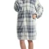 Women's Robe Grid / Plaid Plush Casual Comfort Home Daily Bed Flannel Warm Breathable Hoodie Long Sleeve Pocket Fall Winter Gray