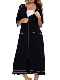 Women's Pajamas Robes Gown Bathrobes Pjs Stripe Simple Comfort Home Daily Cotton Crew Neck Half Sleeve Pocket Winter Fall Blue Pink