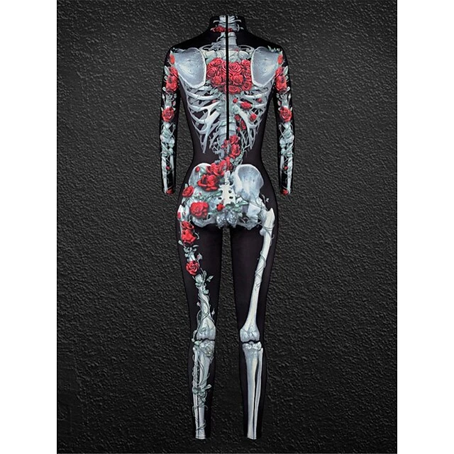 Women's Onesie Skeleton Retro Punk & Gothic Halloween Polyester Breathable Stand Collar Long Pant Fall Winter Black White 9 Women's Onesie Skeleton Retro Punk & Gothic Halloween Polyester Breathable Stand Collar Long Pant Fall Winter Black White - Image 9