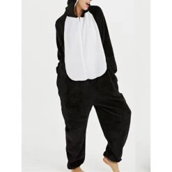 Women's Onesie Cartoon Pajama Plush Casual Oversized Home Daily Bed Flannel Warm Breathable Hoodie Long Sleeve Fall Winter Black Yellow