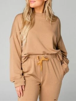 Women's Loungewear Sets Pure Color Fashion Simple Home Daily Vacation Polyester Warm Breathable Crew Neck Long Sleeve Hoodie Pant Elastic Waist Hole Fall Winter Dark Apricot Black -Deals The Sexy Bra Store qoccww1693899207538